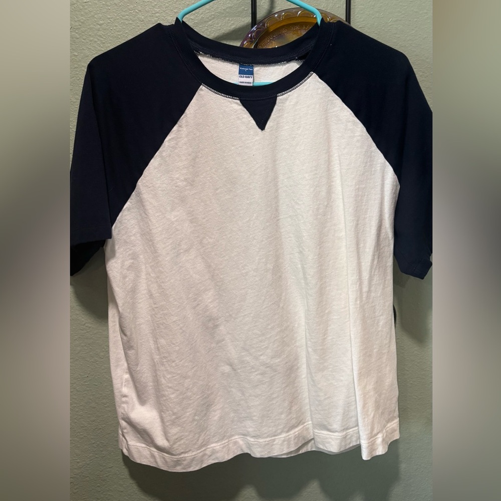 Old Navy White and Navy Raglan Short Sleeve Tee